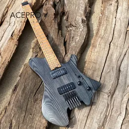 Acepro P90 Pikaplar Başsız Elektro Gitar Saten Siyah Renkli Kül Vücut Kavrulmuş Akçaağaç Boyun Paslanmaz Çelik FRETS Kalite Köprüsü