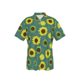 Mäns casual skjortor herrhawaiian gröna skjorta cool för man strand solros tryck kort ärm sommarknapp upp toppar 3d