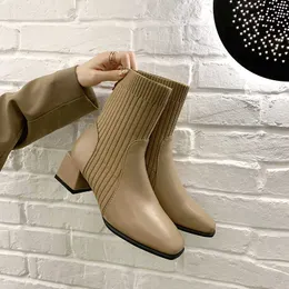 Botas de mujer, botines de tacón grueso para la cabeza, botines de moda Chelsea, calcetines elásticos de moda 2022, botas para exteriores para mujer, tendencia Z0605