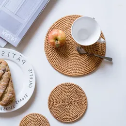 Maty stołowe Naturalne rattan herbatę wiklinowe tobowanie ręczne tacki na kubek uchwyt na izolację cieplną Mat Pot Pad kawa kawa