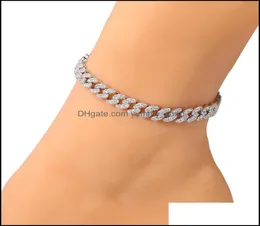 Jewelryfashion Womens Anklets Bracelet Iced Out Cuban Link Chain Anklet Bracelets Gold Sier Diamond Hip Hop Jewelry Drop Delivery 9506712