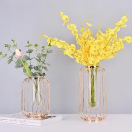 Vases Iron Art Glass Vase Hydroponic Lantern Shape Flower Pot Home Wedding Decoration Accessories