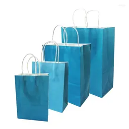 Gift Wrap 10 Pcs/lot Festival Kraft Bag Blue Shopping Bags DIY Multifunction Recyclable Paper With Handles 4 Size Optional