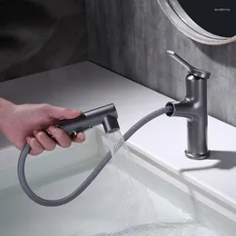 Bathroom Sink Faucets Basin Pull Out Mixer Taps & Cold Single Handle Deck Mounted Gun Grey/Black/Chrome