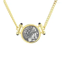 チェーンABL-1 ZFSilver S925 Sterling Silver Fashion Trendy Apollo Retro Gold Ancient Coin Necklace for Women Party Wedding Chram Jewelry
