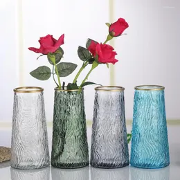 Vases Nordic Luxury Glass Vase Glacier Pattern Gold Creative Simple Hydroponics Living Room Decorative Ornaments Flower.