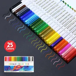 Markers 21/25 Color Permanent Acrylic Paint Marker Pens for Fabric Canvas Art Rock Painting Card Making Metal and Ceramics Glass 230605