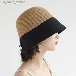 Nya sommar hink hattar för kvinnor vikbara elegant ströns strandvisor panama chapeau femme kvinnlig resekapital chapeau homme l230523