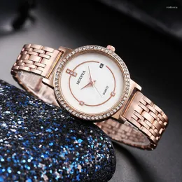 Wristwatches Women's Watches Diamond Quartz Ladies Watch Calendar Steel Belt Mother-of-pearl Wristwatch Woman Clock