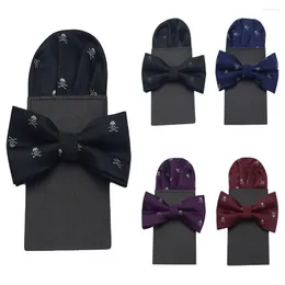 Bow Ties Men Stylowa czaszka drukowana Bowtie Pocket Square Tie