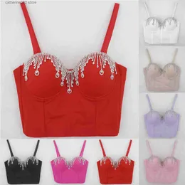 Zbiorniki damskie Camis moda seksowna klubowa odzież Diamond Tassel Crop Tops Bez rękawów Slim Lady Bralette Corset Top Pasek Chudy Kobiet Kobieta nocna Camisole T230605