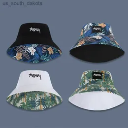 Wiosenne lato szerokie Brim Bucket Hat Men Men Korean Lett Hafdery Outdoor Sun Hats Double Side Wear Fisherman Panama Cap L230523