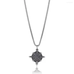 Pendant Necklaces Viking Vegvisir Norse Runes Compass Necklace Stainless Steel Chain Amulet Men GL0050