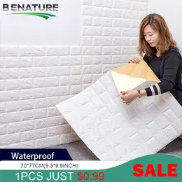 Adesivos de parede BENATURE 12 PÇS 3D Tijolos À Prova D' Água Espuma Quarto Quarto DIY Adesivo Papel De Parede Arte Home Decalques 230603