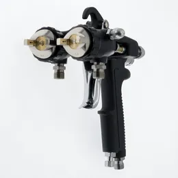 Guns Double nozzle chrome/silver spray gun for twocomponent coating dual head external mixing spray gun 1.4mm nozzle