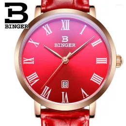 Wristwatches Switzerland BINGER Japan Quartz Women's Watches Sapphire 7 MM Ultra-thin Waterproof Auto Date Ladies Clocks