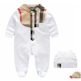 Zestawy odzieży 2021 Baby Rompers Plaid z czapką 01Y urodziny bawełniany romper urodzony Bodysuit Bodysuit Twopiece bEARS SUPSUIT C DH7SX