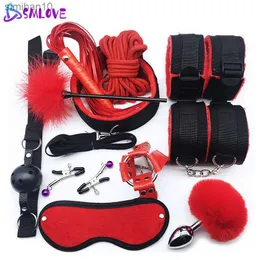 Smlove Sex Hands Collar Whip Gag Nipple Clamps BDSM Bondage Rope Erotic Adult Sex Toys for Woman Couples Anal Butt Plug Tail L230518