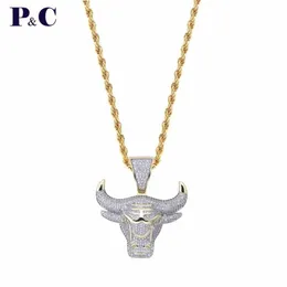 Bull Demon King Pendant Necklace With Iced Out Lasting Cubic Zircon Tennia Chain Hip Hop Jewelry For Men Chains276g