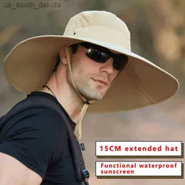 Unisex yüksek kaliteli 15 cm büyük geniş ağzı erkekler balıkçı şapkası düz renk su geçirmez güneş şapkaları yaz kadın plaj plaj erkek panama şapka l230523