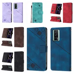 Modeläder plånbokfodral för Redmi Note 12s 4G Sony Xpeira 1 10 V 2023 Xiaomi Poco F5 Pro 5G Cube Imprint Hand Feeling Skin Feel Credit ID Slot Holder Flip Pouch