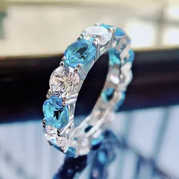 Anel de diamante Eternity 5mm 100% real 925 prata esterlina Aliança de casamento Anéis para mulheres Promessa de Noivado Jóias