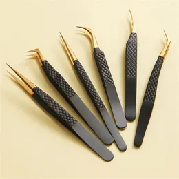 Tools 3D Volume Eyelash Tweezers Black Gold Stainless Steel Individual Curved Strip Lash Professional Extension Supplies