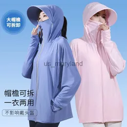 قمصان في الهواء الطلق UPF 50+UV SUN Protection Tops Women Hoodie Ice Silk Creatable Ultrathin Sunscreen Stack