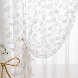 Cortina Romântica Borboleta Floral Pura Cortinas Moderna Renda Branca Jacquard Janela Tule Para Sala De Estar Homestay El Decoração Da Casa