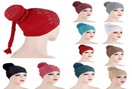 New Women Braid drill Rhinestone hemp PreTied Wig Scarf Turban Hat Chemo Beanies Caps Headwear Hairband Hair Accessories3280447