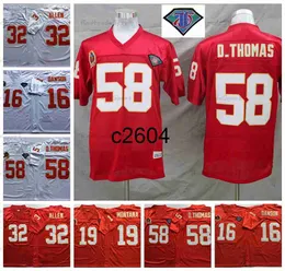 C2604 Vintage Mens 75th 16 Len Dawson 19 Joe Montana Футбольные майки 32 Marcus Allen 58 Derrick Thomas Jersey Рубашки для рубашек 35 -й годовщины.