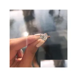 Küme halkaları kübik zirkon kalp yüzüğü elmas kristal nişan düğün kadın moda takı ve kumlu hediye damla teslimatı dh95g