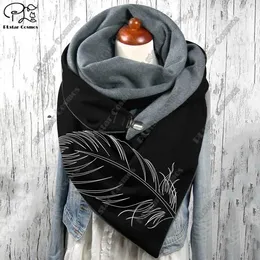 Scarves PLstar Cosmos 3D Printed Feather Pattern Warm Shawl Scarf Spring And Winter Big Triangle Female Casual Series 2
