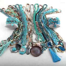 Pendant Necklaces MD Wholesale 20pc Blue Mix Color Necklace / Bracelet Set Fashion Boho Jewelry For Women Bohemian Gift