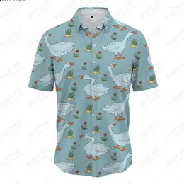 Camisas informales para hombre, moda de verano 2023, camisa para hombre, estampado 3D de pato bonito, botón Polo de manga corta, estilo hawaiano personalizado para viajes diarios