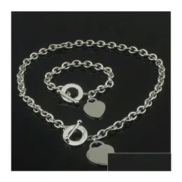 Armband halsband Julklapp 925 Sier Love s Set Statement smycken hjärthänge halsband Bangle sets 2 i 1 drop deli dhiwj