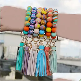 Charm Armbänder Colorf Sile Elastic Perlen Schlüsselanhänger Perlen Armband Keychaintassel Kette Frauen Modeschmuck Drop Lieferung DHCFY
