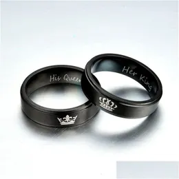 Band Rings Her King His Queen Ring Letter Stainless Steel Crown Couple L Women Mens Fashion Jewelry Drop Delivery Dhsgs