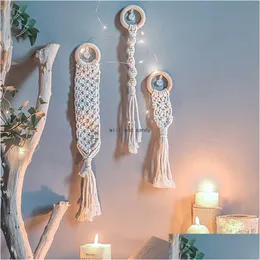 Outros decoração de casa Rame tricotado à mão tapeçaria de cabeceira pingente para pendurar na parede tassel tecido cabide drop delivery jardim dh4zq