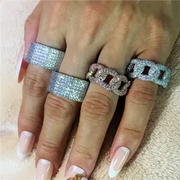 Vecalon Lüks Hiphop Yüzük Kadınlar İçin Erkekler Bijou 925 STERLING Silver Pave AAAAA CZ Nişan Düğün Band Ring Party Mücevherat