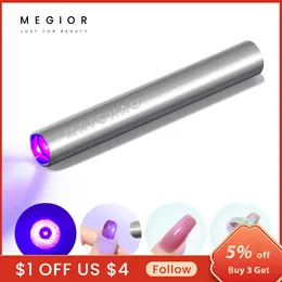 Secadores de unhas MEGIOR Mini LED Light Dryer Machine Para Gel Nails Lanterna Portabilidade Aço Inoxidável Lamp Art Tools 230606