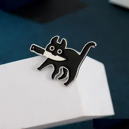 Stift broscher tecknad kreativ svart katt modellering popenamel stift lapel märken brosch roliga modesmycken droppleverans dhtmj