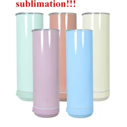 sublimation Makaron Bluetooth tumbler straight speaker tumblers 5 colors heat transfer audio Stainless Steel Music Cup Creative Double Wall mug can Lighting