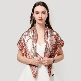 Шарфы 2023 модный леопардовый принт шелковой шарф шарф женщин хиджаб Шаль мусульманские головные платки