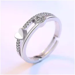 حلقات الكتلة Diamond Heart Ring Womens Open Open Collable Completing Maptergance Jewelry Will and Sandy Gift Drop Drop