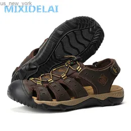 Mixidelai Big Size Genuine Leather Men Sandals New Summer Men Shoes Beach Sandals Man Fashion Brand Outdoor Casual Sneakers L230518