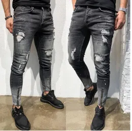 Mens Stylish Ripped Skinny Slim Jeans Fashion Designer Washed Zipper Panelled Biker Straight Frayed Stretch Denim Pants Streetwear9906397