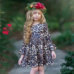 Girl Dresses 2023 Leopard Print Dress Baby Girls Cute Trumpet Sleeve Birthday Party Year Clothes Children Summer Beach