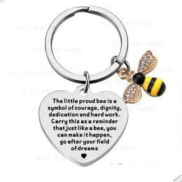 Key Rings Stainless Steel Heart Ring Letter The Little Proud Crystal Bee Charm Keychain Keychains Bag Hangs Fashion Jewelry Drop Deli Dhxzi