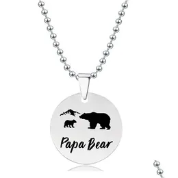 Pendant Necklaces Stainless Steel Coin Papa Bear Necklace Animal Pattern Dog Tag Chains For Women Children Fashion Jewelry Will And Dhojg